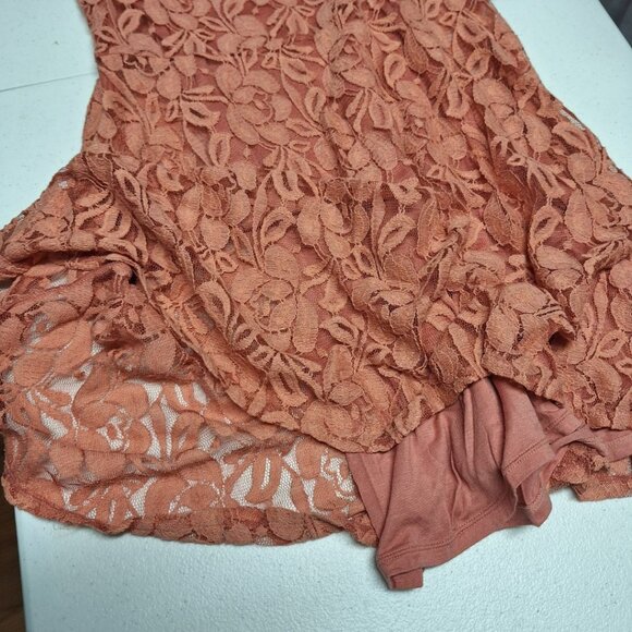 Free People Lace Dress Orange Peach Slip Layers Sleeveless Womens‎ Small Coral - Picture 10 of 10